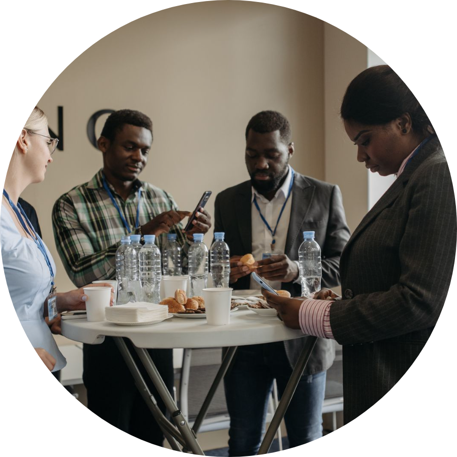 Diverse group of business professionals networking